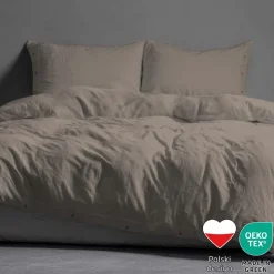 Pościel bawełniana 160 x 200 cm Pure Eco Line, z ozdobnym guzikiem, taupe