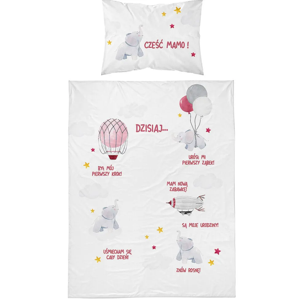 Pościel dziecięca bambusowa 100 x 135 cm Mayamoo, słoń, różowa