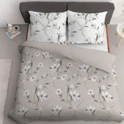 Pościel satynowa 160 x 200 cm Home Satin, kwiaty, beżowa