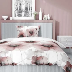 Pościel satynowa 140 x 200 cm Home Satin, pudroworóżowa w duże kwiaty