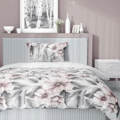 Pościel satynowa 140 x 200 cm Home Satin, szara w kwiaty