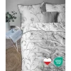 Pościel z perkalu 160 x 200 cm Lame Percale, czarne kwiaty, biała