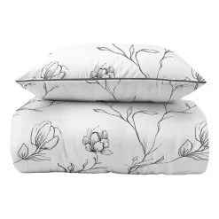 Pościel z perkalu 160 x 200 cm Lame Percale, czarne kwiaty, biała