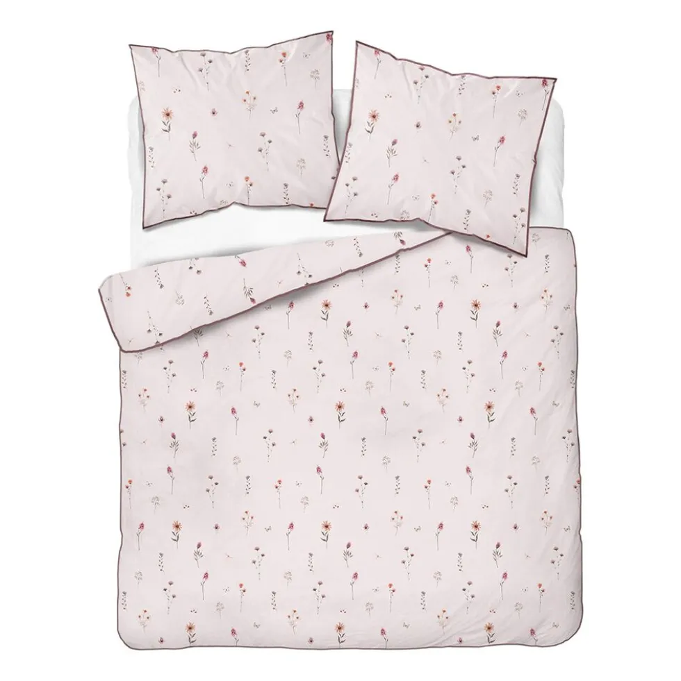 Pościel z perkalu 160 x 200 cm Lame Percale, kolorowe kwiatki, różowa