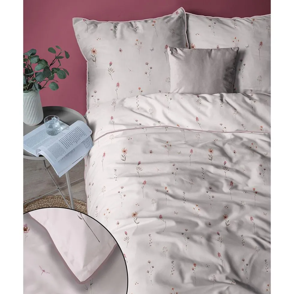 Pościel z perkalu 160 x 200 cm Lame Percale, kolorowe kwiatki, różowa