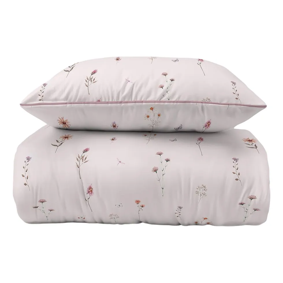 Pościel z perkalu 160 x 200 cm Lame Percale, kolorowe kwiatki, różowa