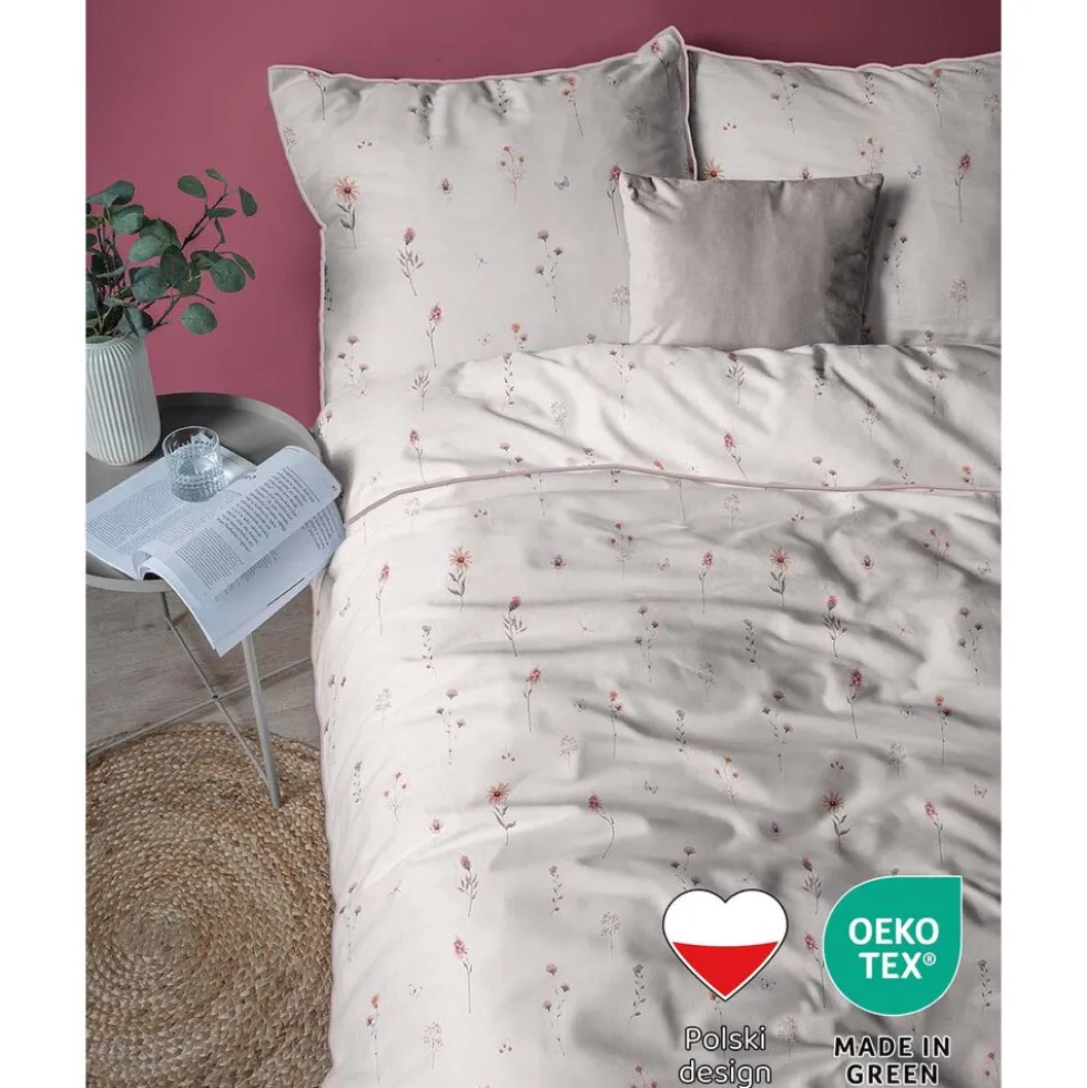 Pościel z perkalu 160 x 200 cm Lame Percale, kolorowe kwiatki, różowa