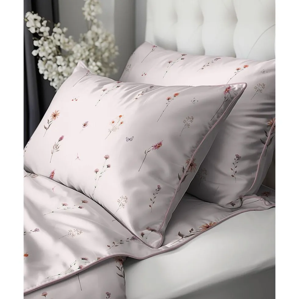 Pościel z perkalu 160 x 200 cm Lame Percale, kolorowe kwiatki, różowa