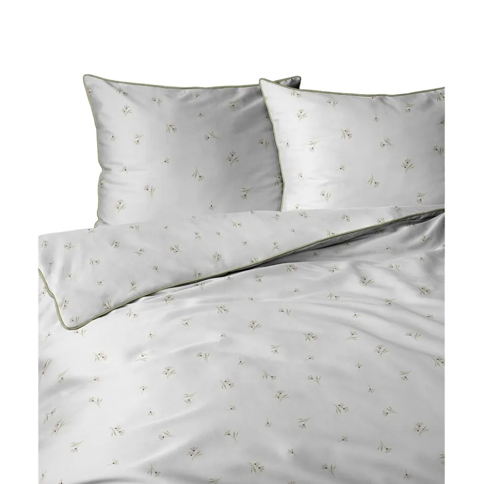 Pościel z perkalu 160 x 200 cm Lame Percale, kwiatki, biała