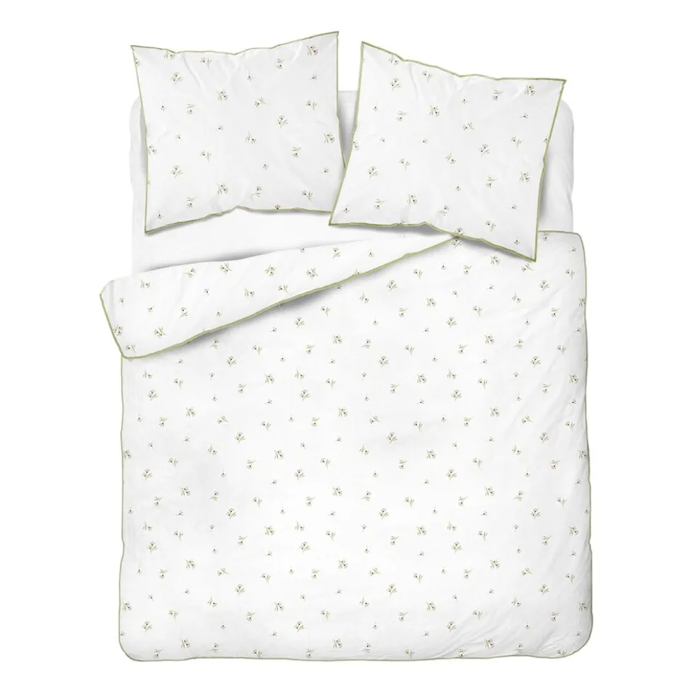 Pościel z perkalu 160 x 200 cm Lame Percale, kwiatki, biała