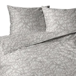 Pościel z perkalu 160 x 200 cm Lame Percale, białe kwiaty, beżowa