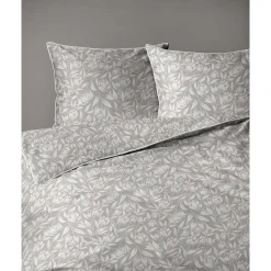 Pościel z perkalu 160 x 200 cm Lame Percale, białe kwiaty, beżowa