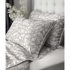 Pościel z perkalu 160 x 200 cm Lame Percale, białe kwiaty, beżowa