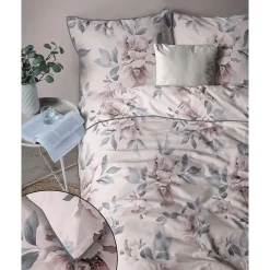 Pościel z perkalu 160 x 200 cm Lame Percale, kwiaty, różowa