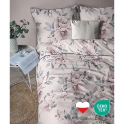 Pościel z perkalu 160 x 200 cm Lame Percale, kwiaty, różowa