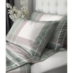 Pościel z perkalu 160 x 200 cm Lame Percale, geometria, zielona