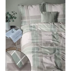 Pościel z perkalu 160 x 200 cm Lame Percale, geometria, zielona