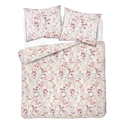 Pościel z perkalu 160 x 200 cm Lame Percale, różowo-fioletowe kwiatki