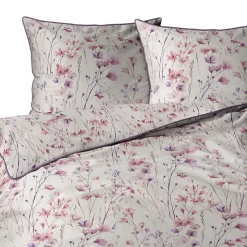 Pościel z perkalu 160 x 200 cm Lame Percale, różowo-fioletowe kwiatki