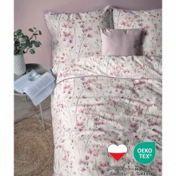 Pościel z perkalu 160 x 200 cm Lame Percale, różowo-fioletowe kwiatki