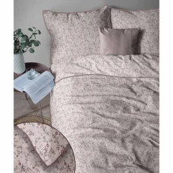 Pościel z perkalu 160 x 200 cm Lame Percale, kwiatki, pudrowy róż