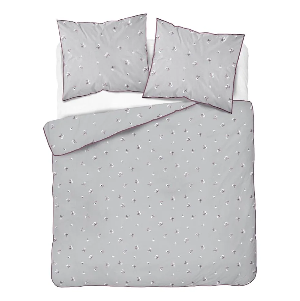 Pościel z perkalu 160 x 200 cm Lame Percale, kwiatki, szara