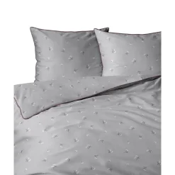 Pościel z perkalu 160 x 200 cm Lame Percale, kwiatki, szara