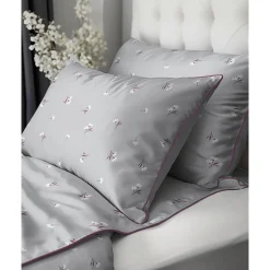 Pościel z perkalu 160 x 200 cm Lame Percale, kwiatki, szara