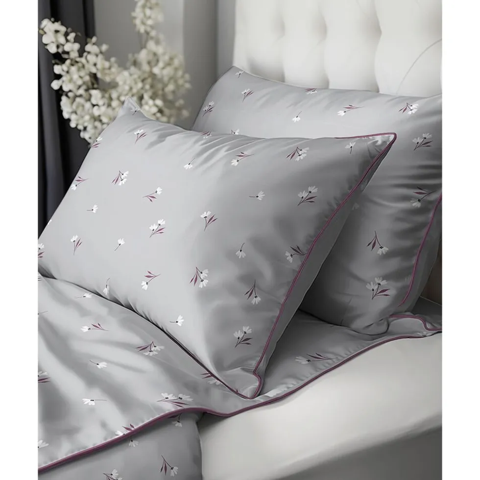 Pościel z perkalu 160 x 200 cm Lame Percale, kwiatki, szara