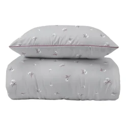 Pościel z perkalu 160 x 200 cm Lame Percale, kwiatki, szara