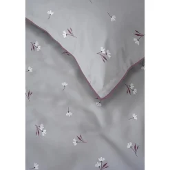 Pościel z perkalu 160 x 200 cm Lame Percale, kwiatki, szara