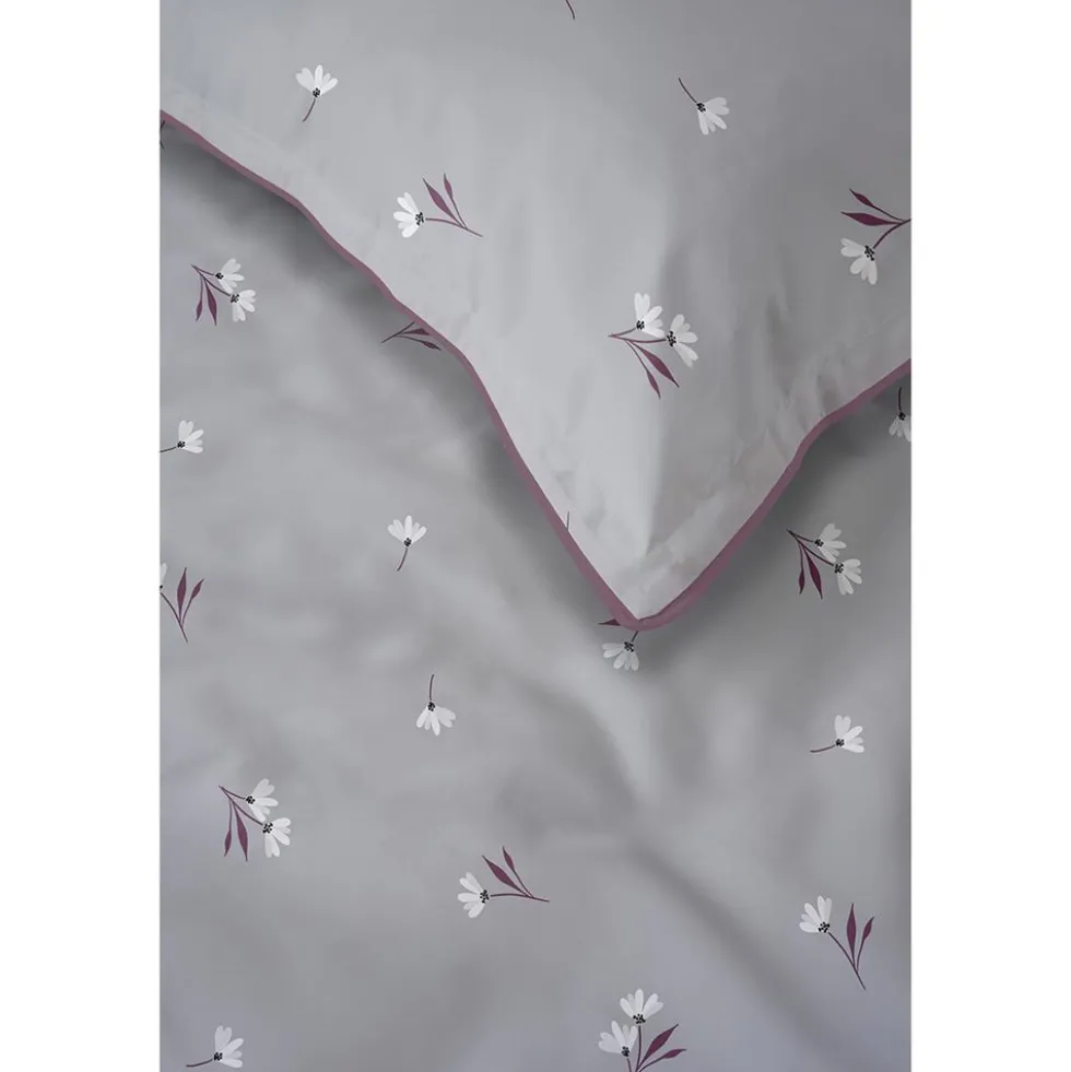 Pościel z perkalu 160 x 200 cm Lame Percale, kwiatki, szara
