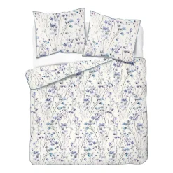Pościel z perkalu 160 x 200 cm Lame Percale, niebieskie kwiatki