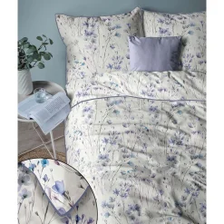 Pościel z perkalu 160 x 200 cm Lame Percale, niebieskie kwiatki