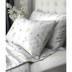 Pościel z perkalu 220 x 200 cm Lame Percale, kolorowe kwiatki, biała