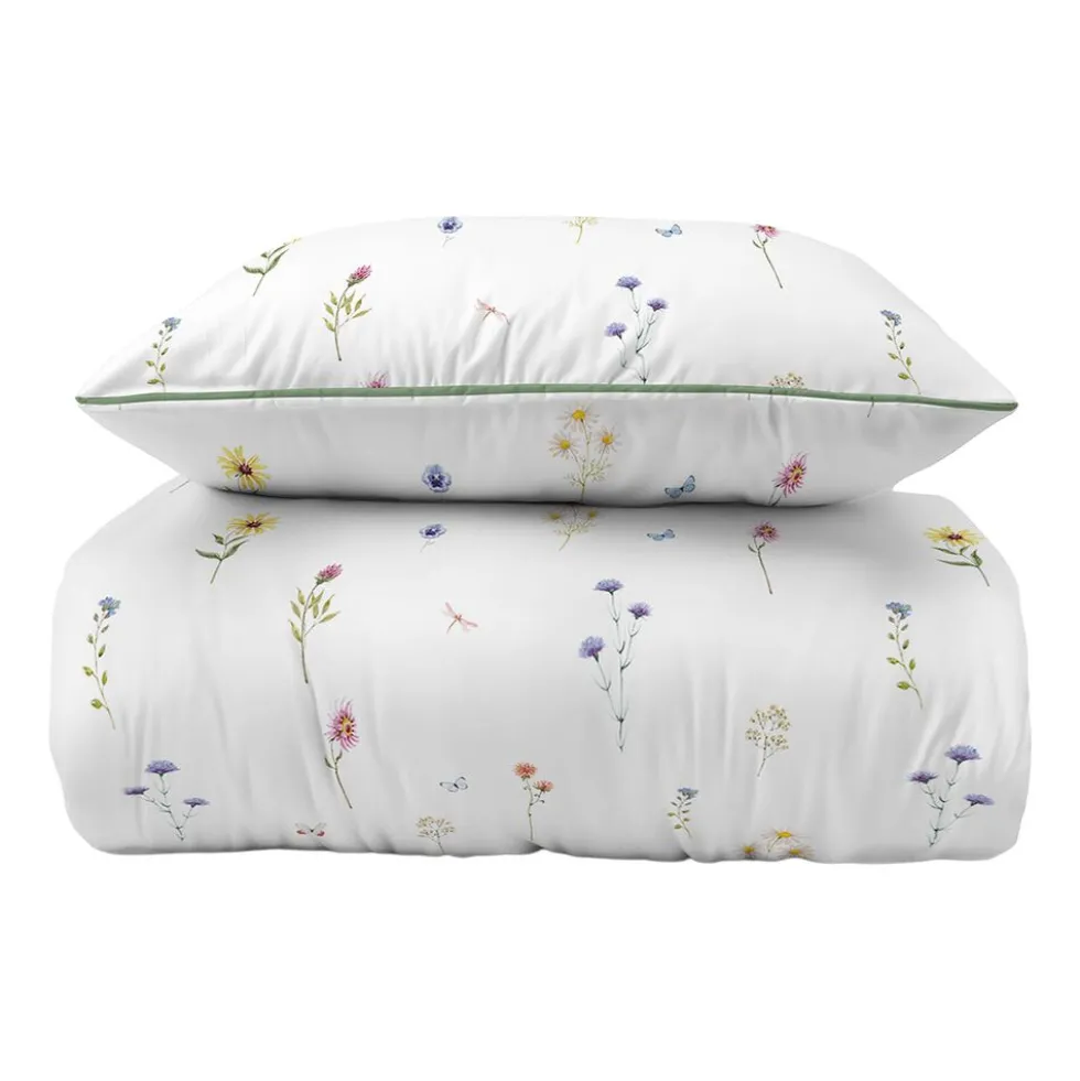 Pościel z perkalu 220 x 200 cm Lame Percale, kolorowe kwiatki, biała