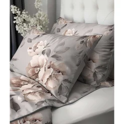 Pościel z perkalu 160 x 200 cm Lame Percale, kwiaty, szara