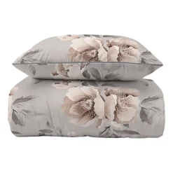 Pościel z perkalu 160 x 200 cm Lame Percale, kwiaty, szara