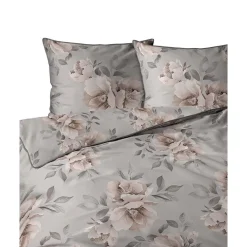Pościel z perkalu 160 x 200 cm Lame Percale, kwiaty, szara