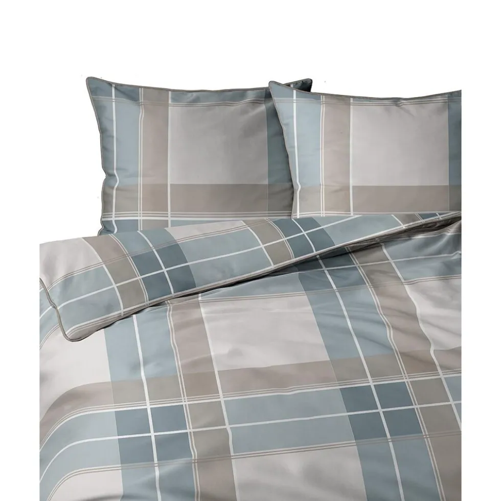 Pościel z perkalu 160 x 200 cm Lame Percale, geometria, niebieska