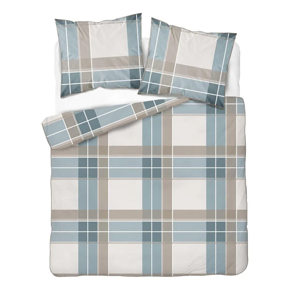 Pościel z perkalu 160 x 200 cm Lame Percale, geometria, niebieska