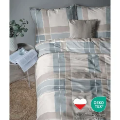 Pościel z perkalu 160 x 200 cm Lame Percale, geometria, niebieska