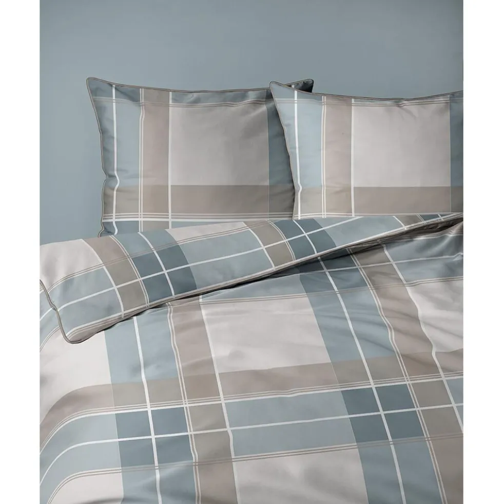 Pościel z perkalu 160 x 200 cm Lame Percale, geometria, niebieska