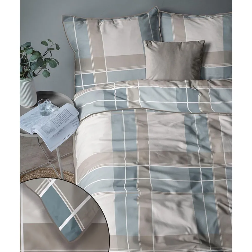 Pościel z perkalu 160 x 200 cm Lame Percale, geometria, niebieska