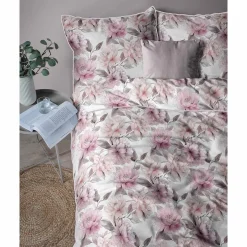 Pościel z perkalu 160 x 200 cm Lame Percale, różowe kwiaty