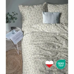 Pościel z perkalu 160 x 200 cm Lame Percale, kwiatki, ecru