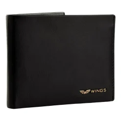 Portfel męski ze skóry bydlęcej Wings, 11 x 13 x 2 cm, RFID, czarny