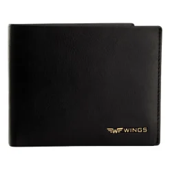 Portfel męski ze skóry bydlęcej Wings, 11 x 13 x 2 cm, RFID, czarny