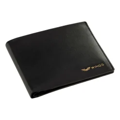 Portfel męski ze skóry bydlęcej Wings, 11 x 13 x 2 cm, RFID, czarny