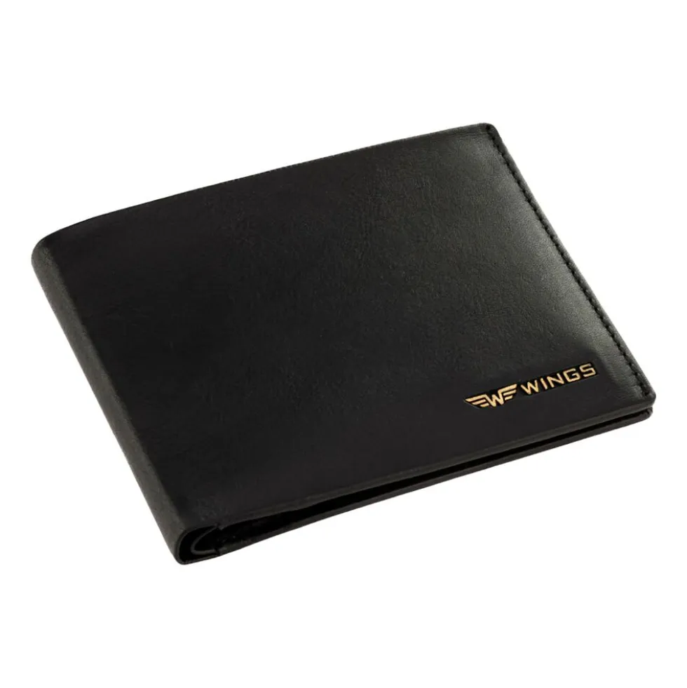 Portfel męski ze skóry bydlęcej Wings, 11 x 13 x 2 cm, RFID, czarny
